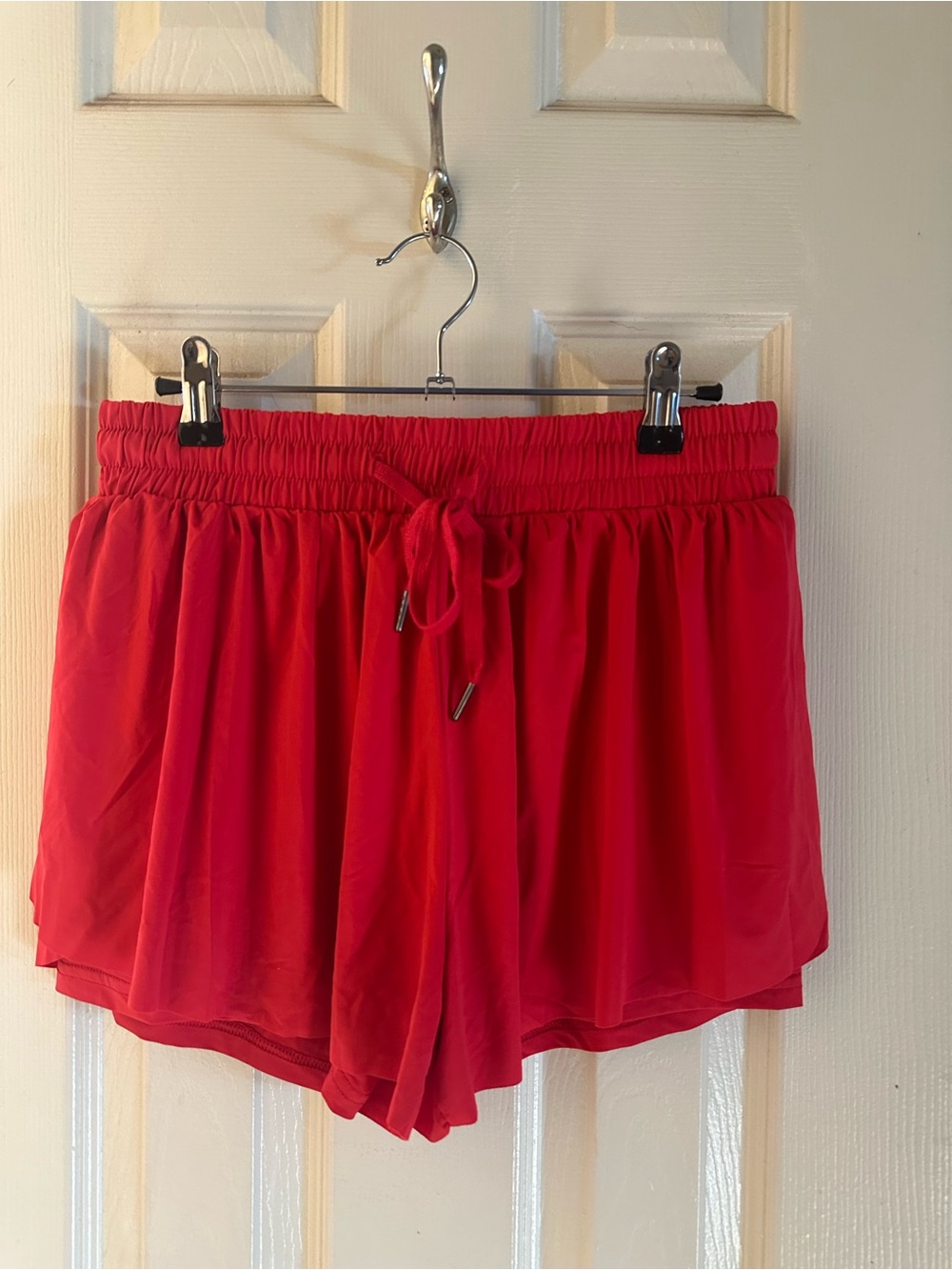 Women's Red Drawstring Waist 2 in 1 Shorts
